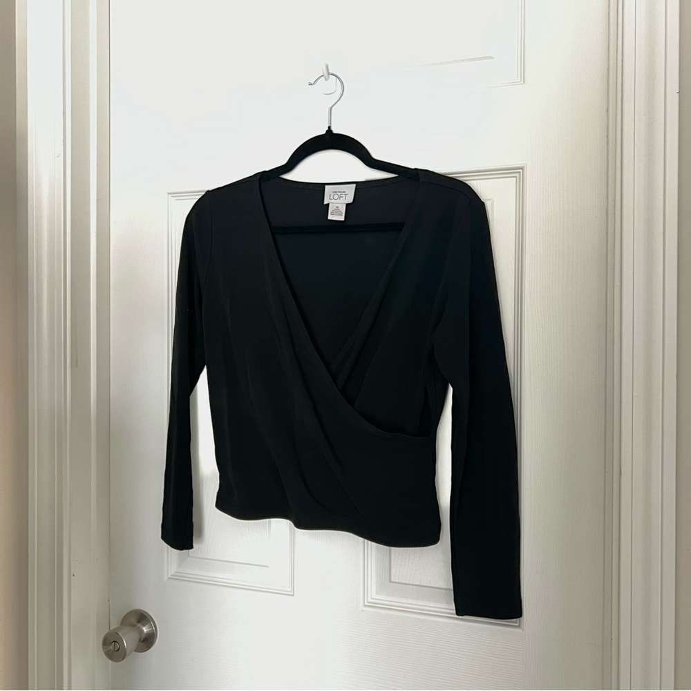 Loft Black Wrap Cropped Long Sleeve | Size Petite M